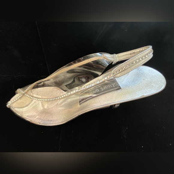 STUART WEITZMAN Clear Peep Toe Sling Back Silver Vintage Heels - Picture 5 of 15